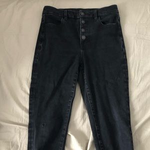 American Eagle, black, skinny jeans, ripped ankles.